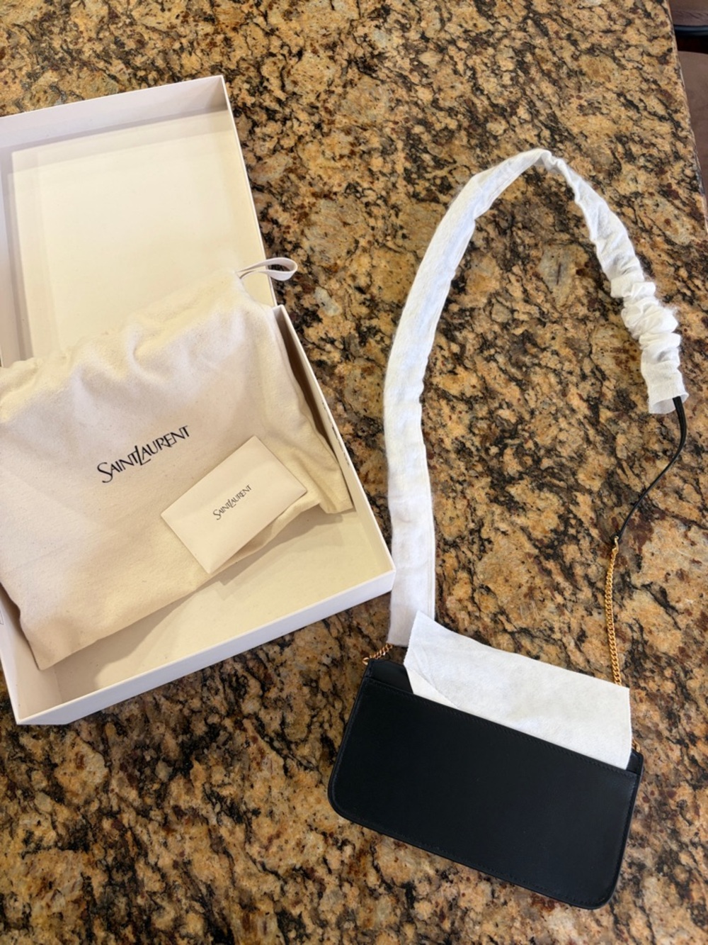 Saint Laurent Black Leather Crossbody Wallet with Gold YSL Logo- BRAND NEW - Picture 2 of 4